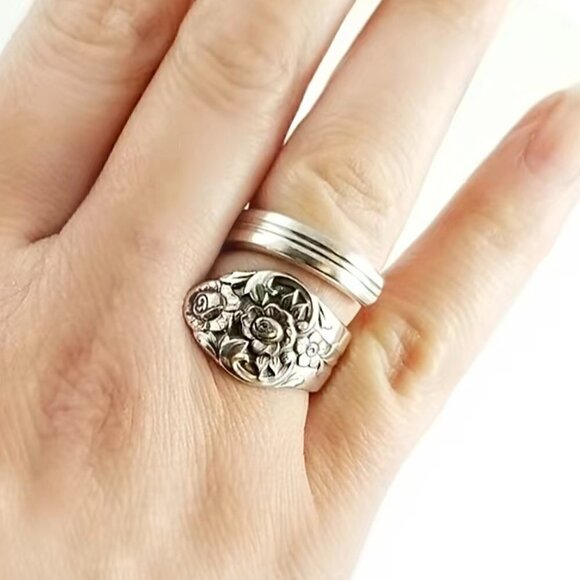 Boho Rose Flower Adjustable Spoon Ring #1140 - Picture 4 of 6
